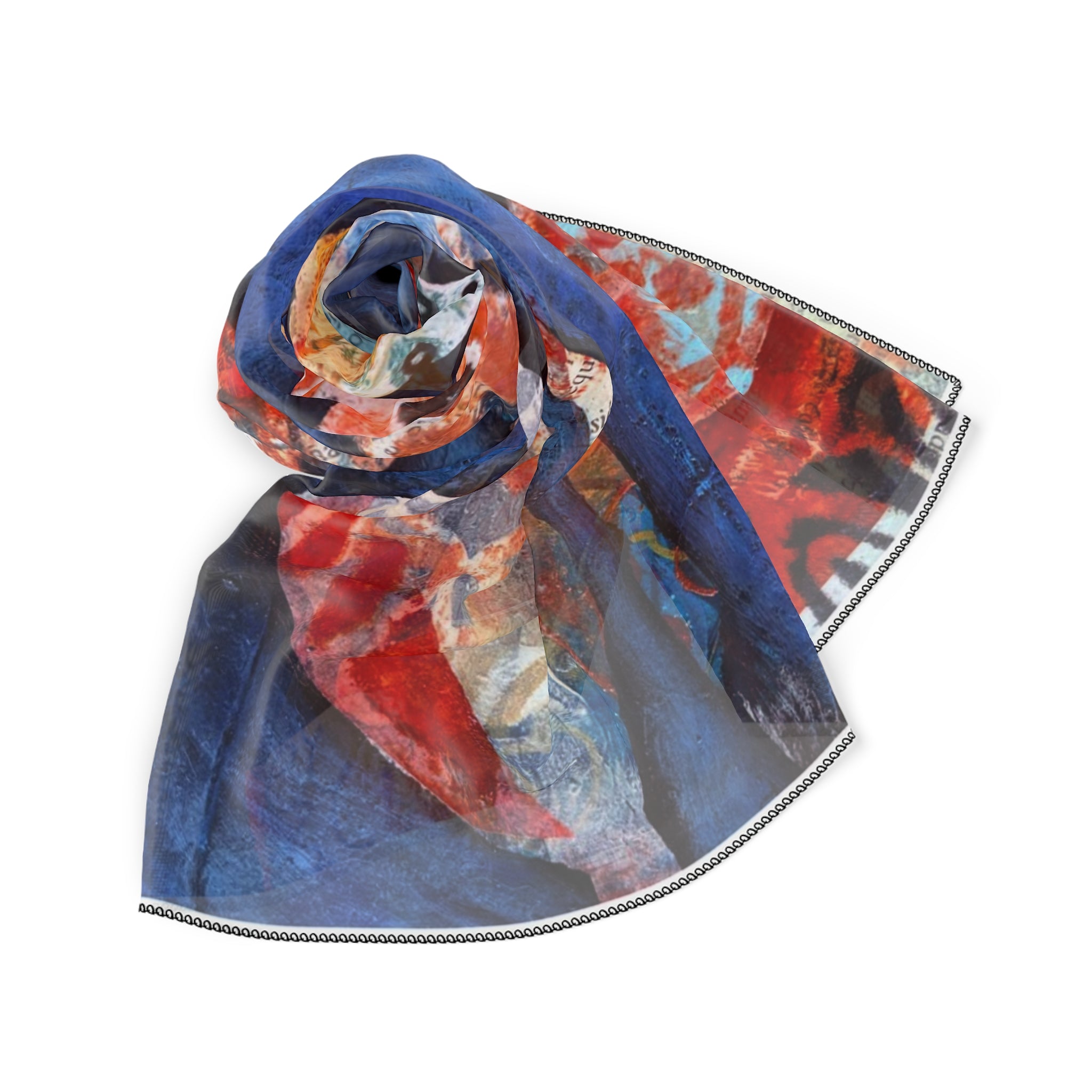 cerro azul cloud forest flowers abstract silk-feel scarf — Blue & Coral Artistic Print