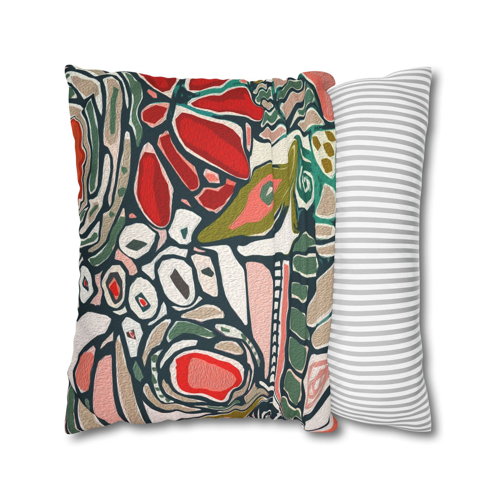 Abstract Floral Faux Suede Pillowcase – Boho Decorative Throw Pillow Cover