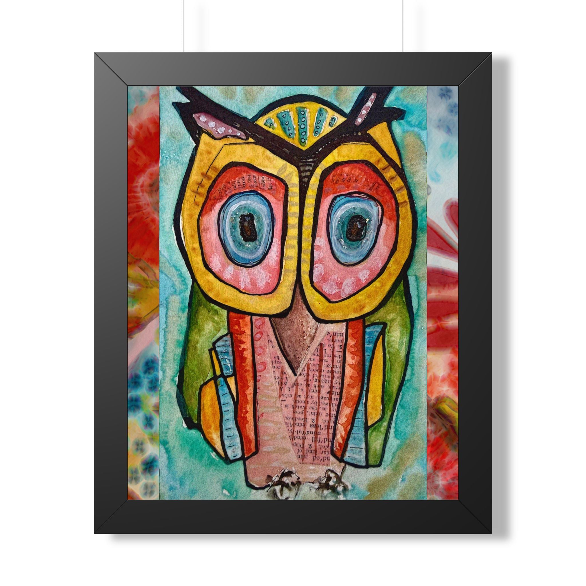 Colorful Owl Framed Poster — Whimsical Vertical Art Print for Nursery & Living Room