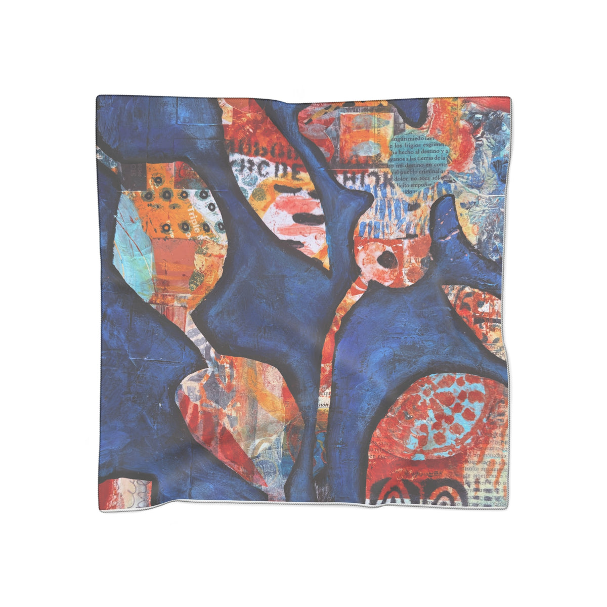 cerro azul cloud forest flowers abstract silk-feel scarf — Blue & Coral Artistic Print