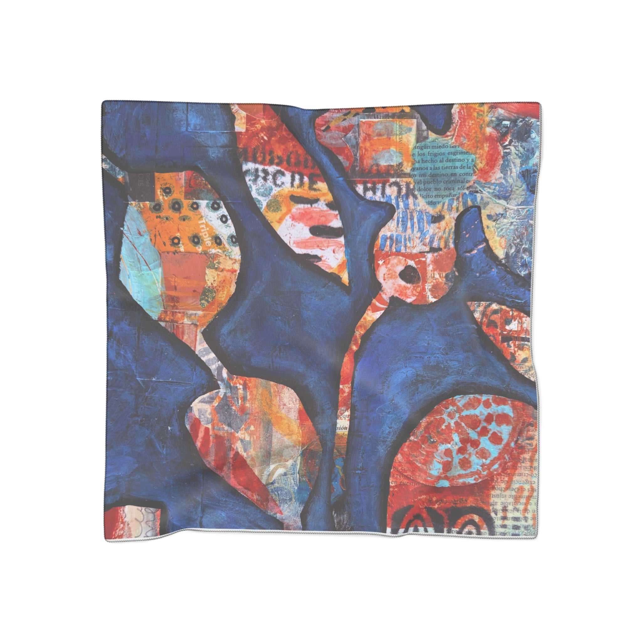 cerro azul cloud forest flowers abstract silk-feel scarf — Blue & Coral Artistic Print