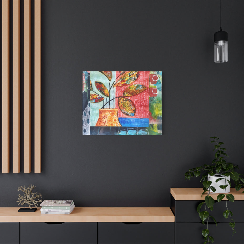 Abstract Floral Vase Canvas Print — Colorful Mixed-Media Wall Art, Matte Stretched 1.25"