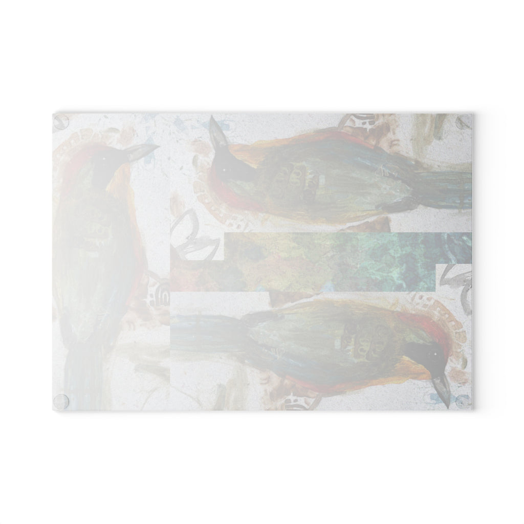 Glass Cutting Board — Rustic Watercolor Bird Design