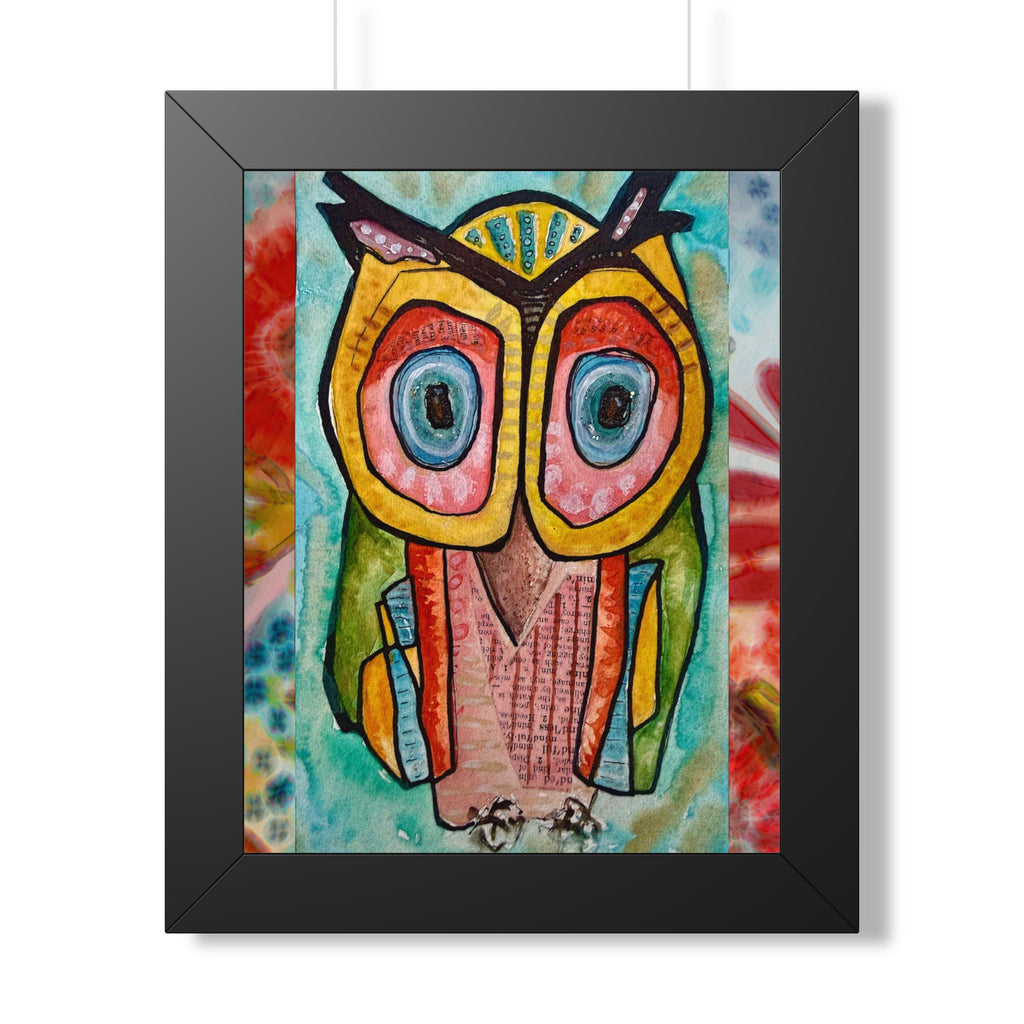 Colorful Owl Framed Poster — Whimsical Vertical Art Print for Nursery & Living Room