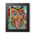 Colorful Owl Framed Poster — Whimsical Vertical Art Print for Nursery & Living Room
