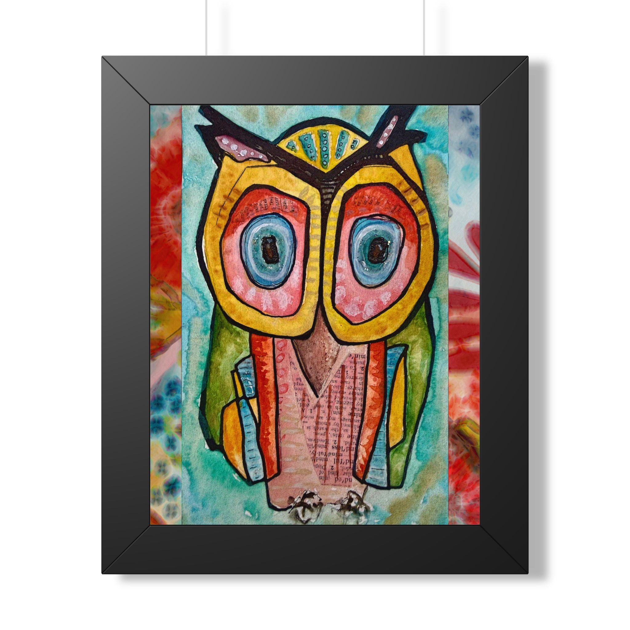 Colorful Owl Framed Poster — Whimsical Vertical Art Print for Nursery & Living Room