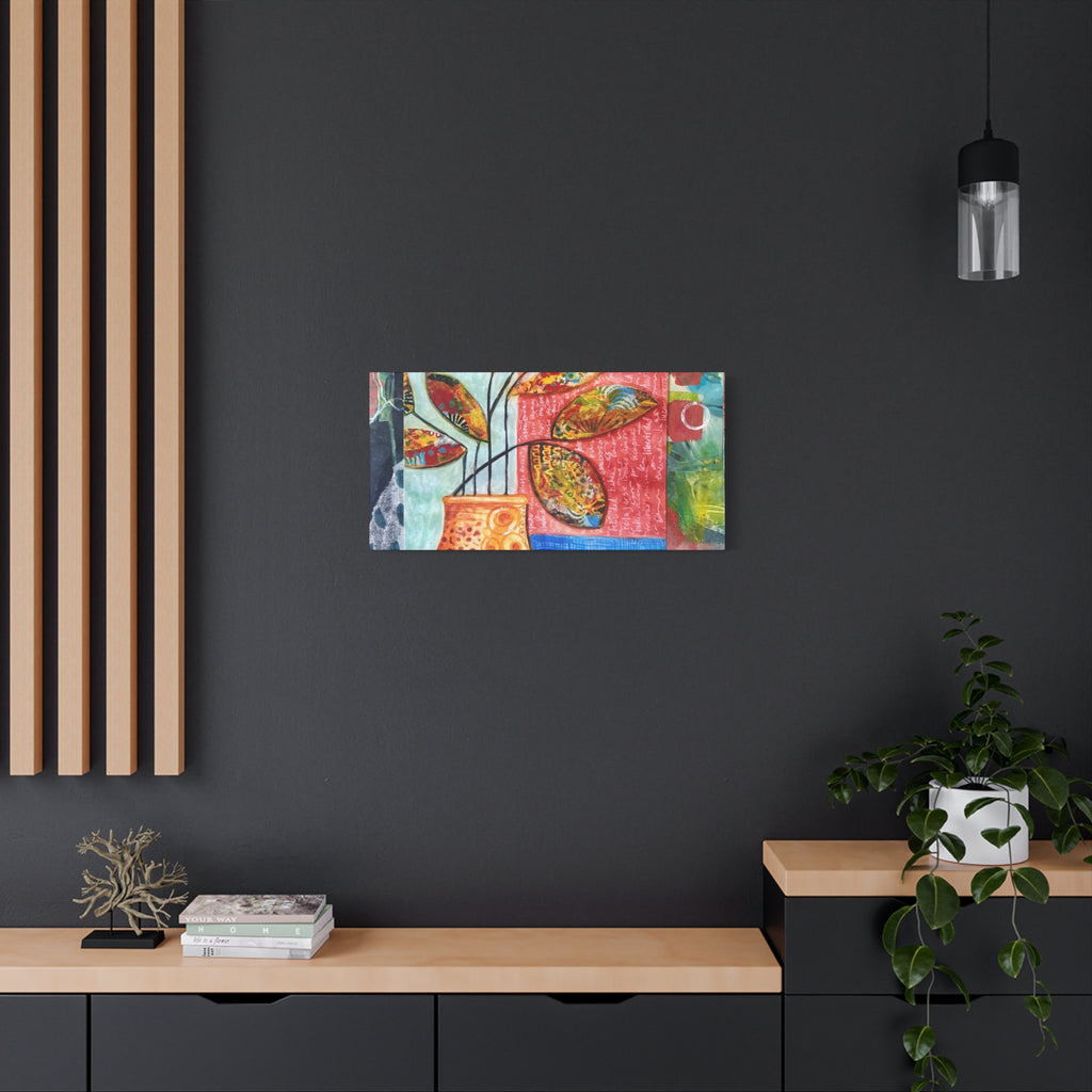 Abstract Floral Vase Canvas Print — Colorful Mixed-Media Wall Art, Matte Stretched 1.25"