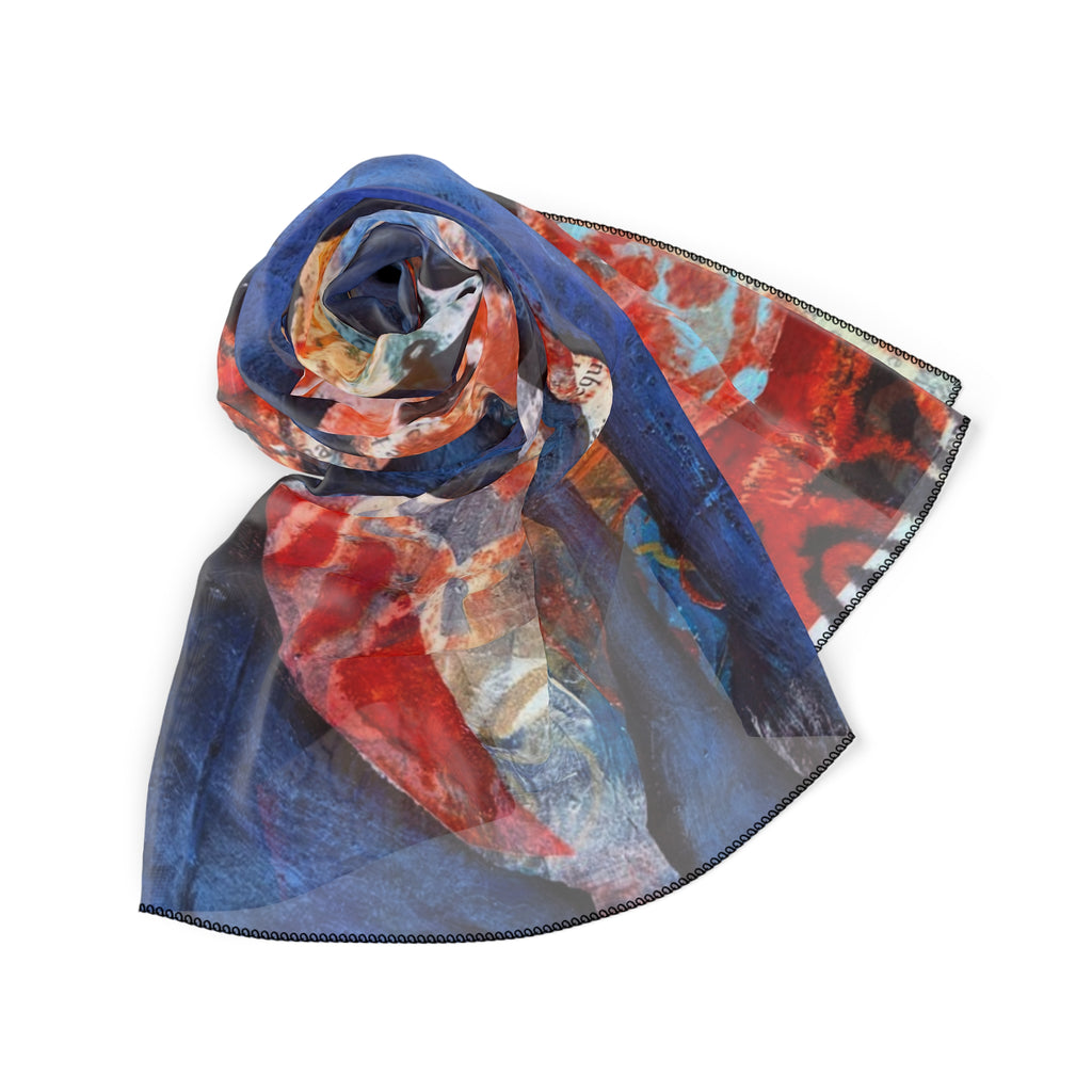 cerro azul cloud forest flowers abstract silk-feel scarf — Blue & Coral Artistic Print