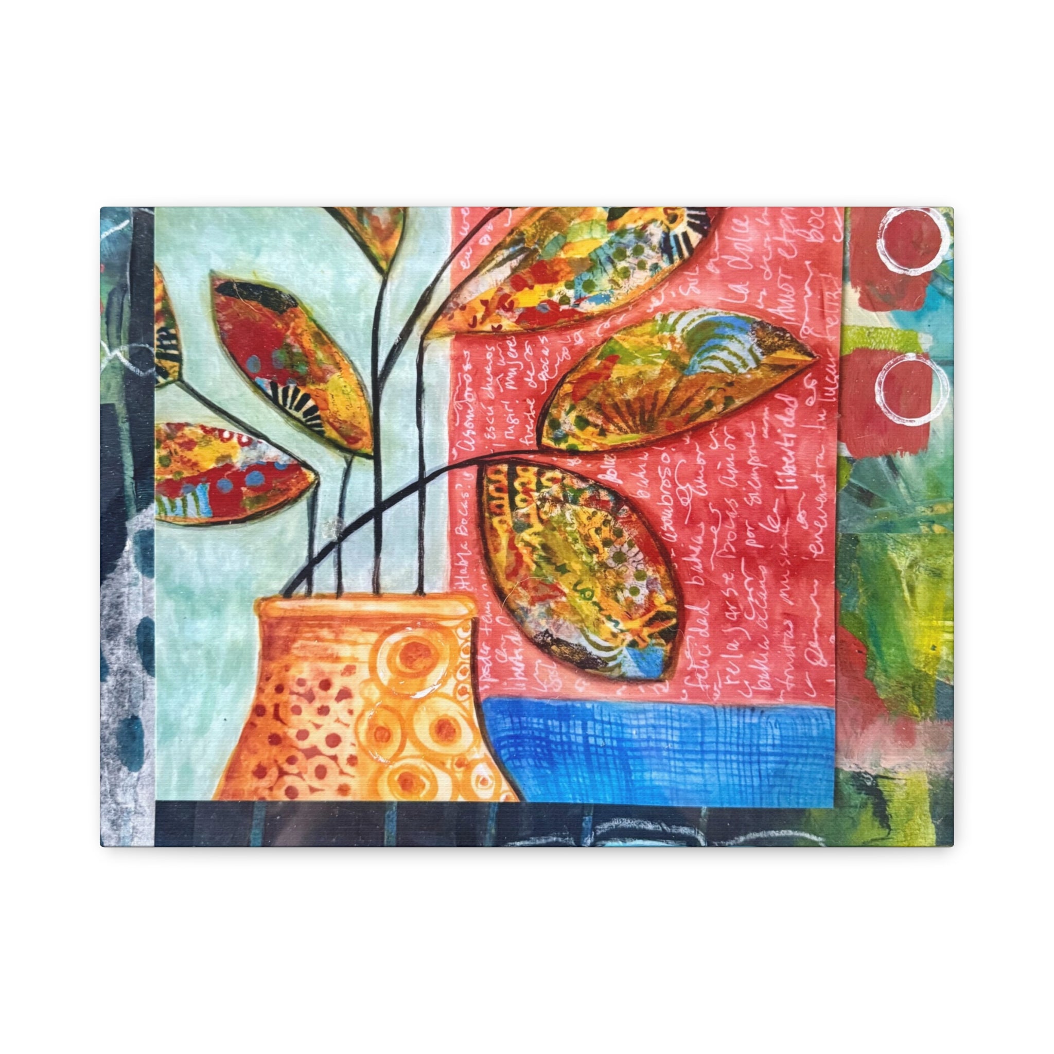 Abstract Floral Vase Canvas Print — Colorful Mixed-Media Wall Art, Matte Stretched 1.25"
