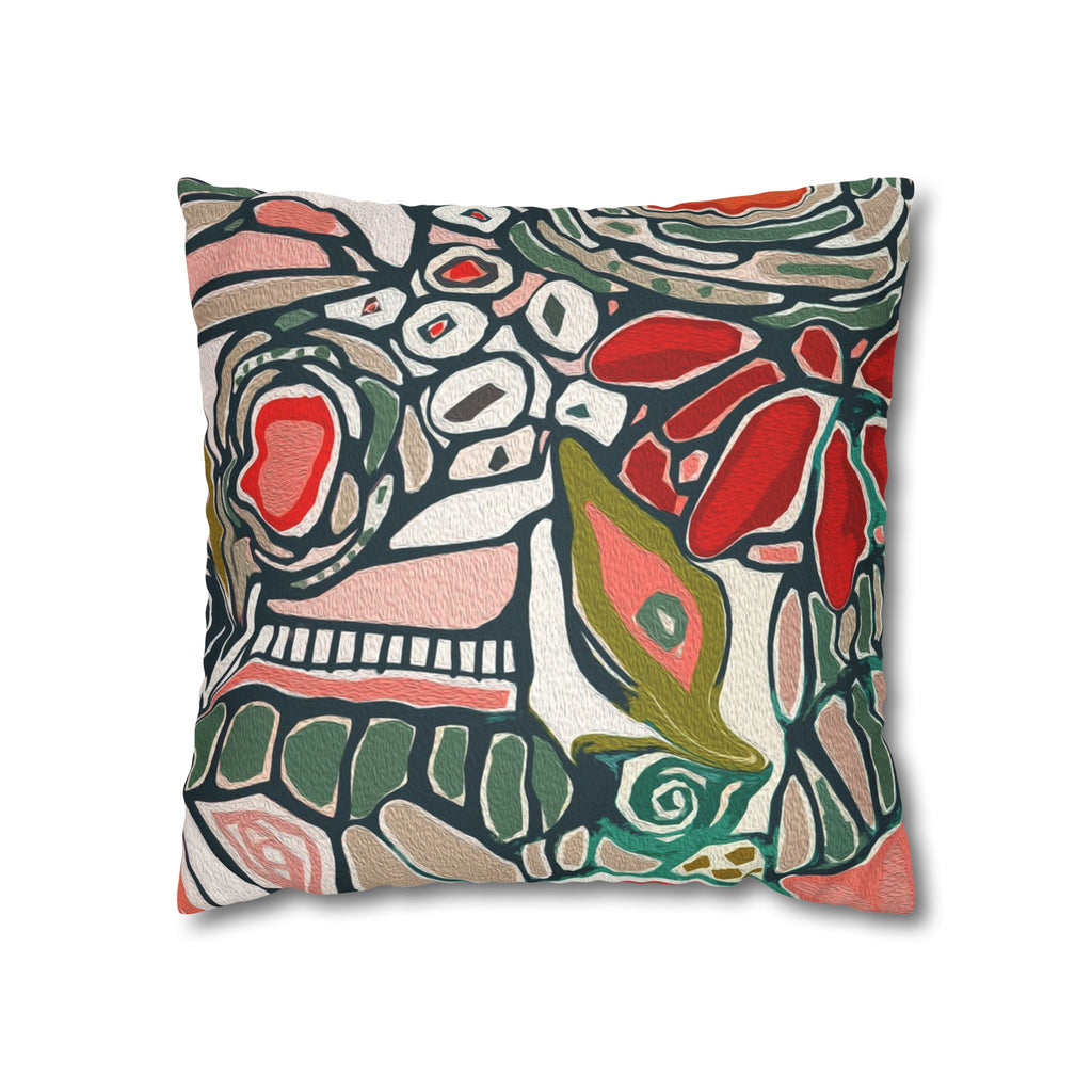 Abstract Floral Faux Suede Pillowcase – Boho Decorative Throw Pillow Cover