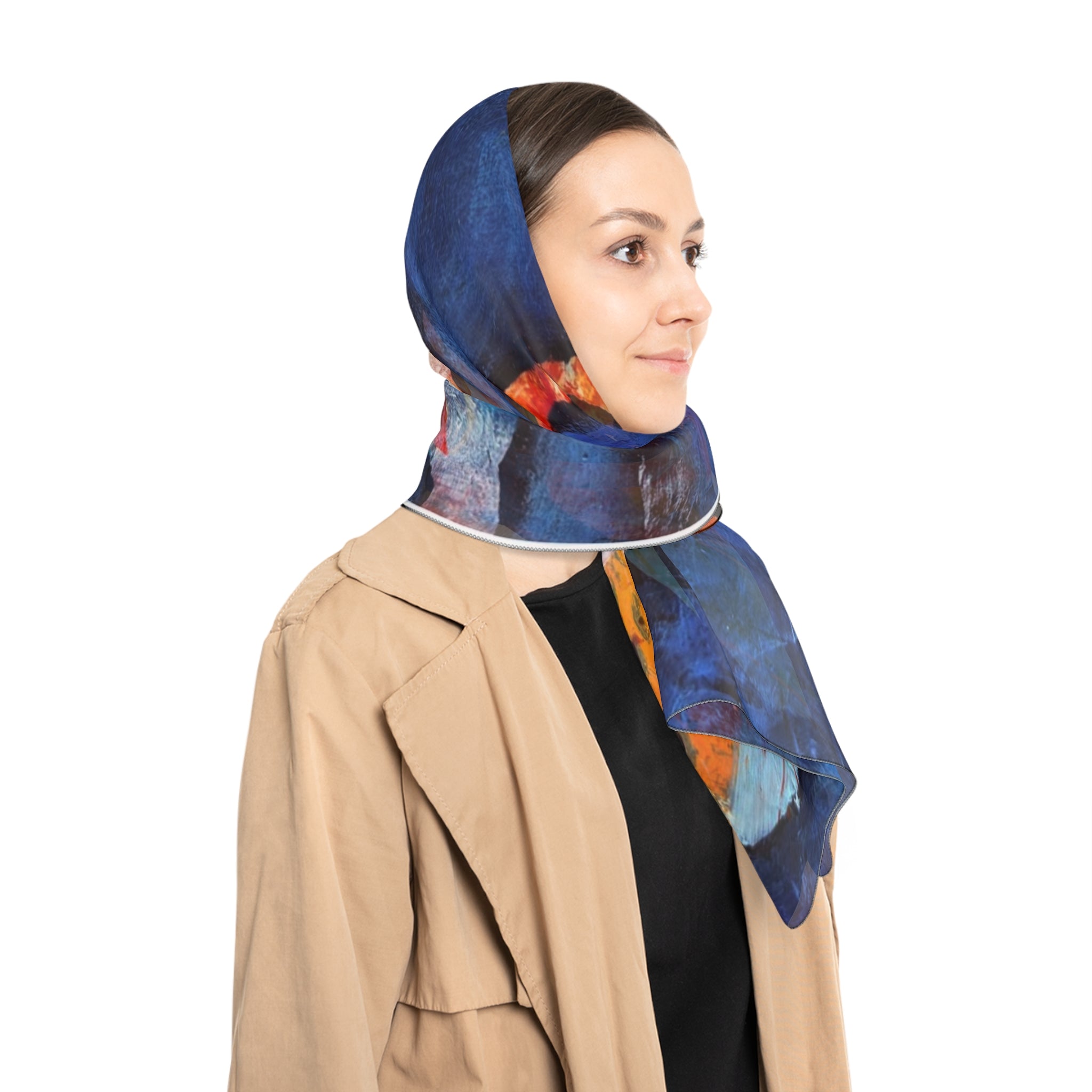 cerro azul cloud forest flowers abstract silk-feel scarf — Blue & Coral Artistic Print