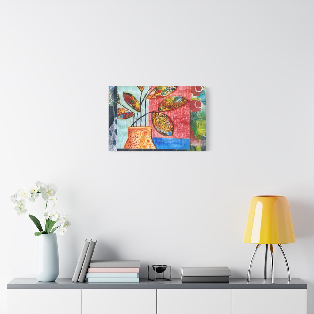 Abstract Floral Vase Canvas Print — Colorful Mixed-Media Wall Art, Matte Stretched 1.25"