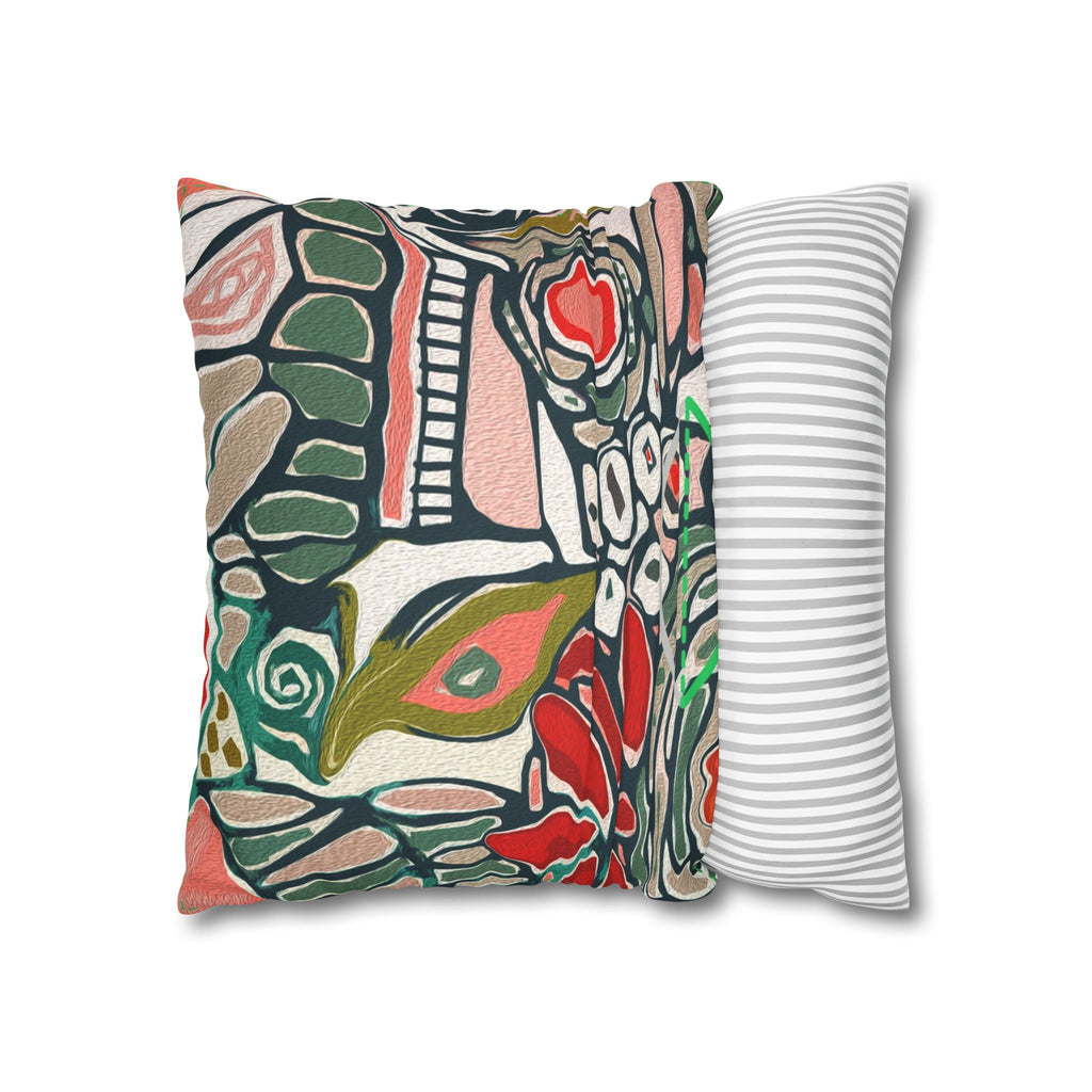 Abstract Floral Faux Suede Pillowcase – Boho Decorative Throw Pillow Cover