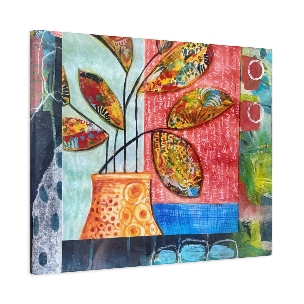Abstract Floral Vase Canvas Print — Colorful Mixed-Media Wall Art, Matte Stretched 1.25"