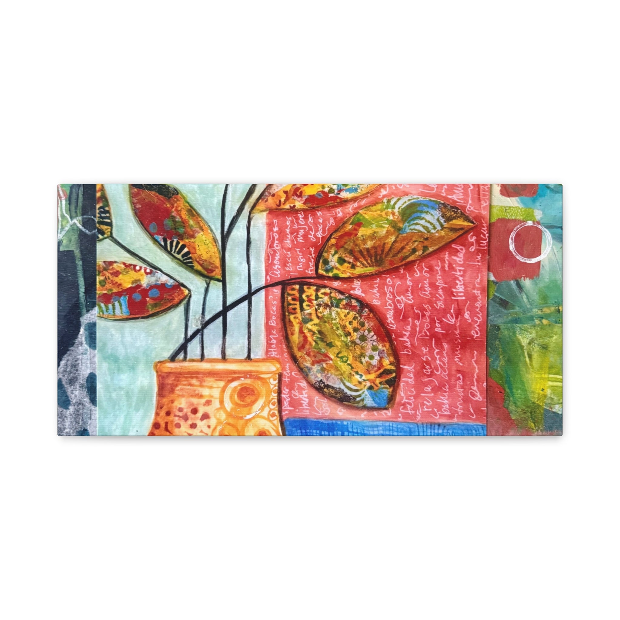 Abstract Floral Vase Canvas Print — Colorful Mixed-Media Wall Art, Matte Stretched 1.25"