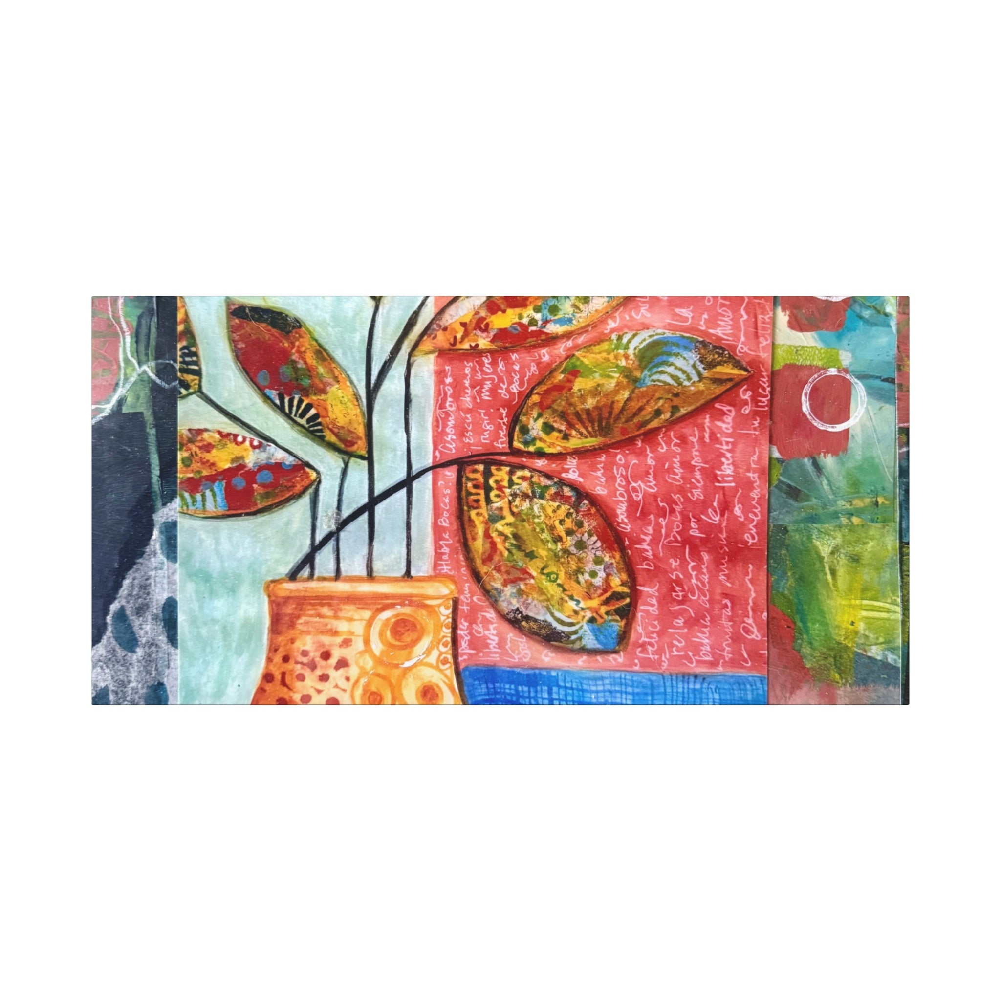 Abstract Floral Vase Canvas Print — Colorful Mixed-Media Wall Art, Matte Stretched 1.25"
