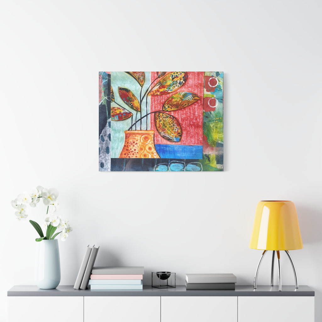 Abstract Floral Vase Canvas Print — Colorful Mixed-Media Wall Art, Matte Stretched 1.25"