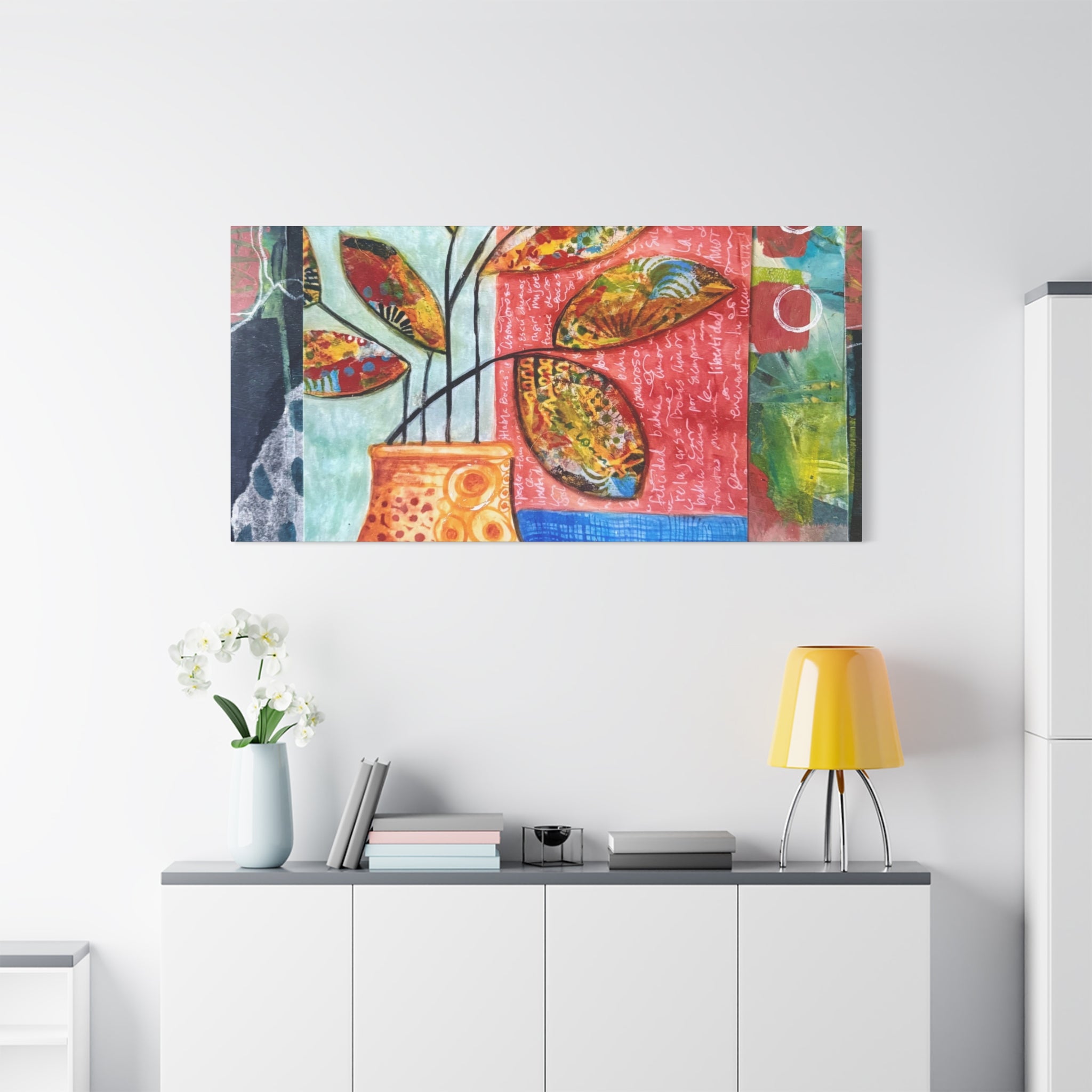 Abstract Floral Vase Canvas Print — Colorful Mixed-Media Wall Art, Matte Stretched 1.25"