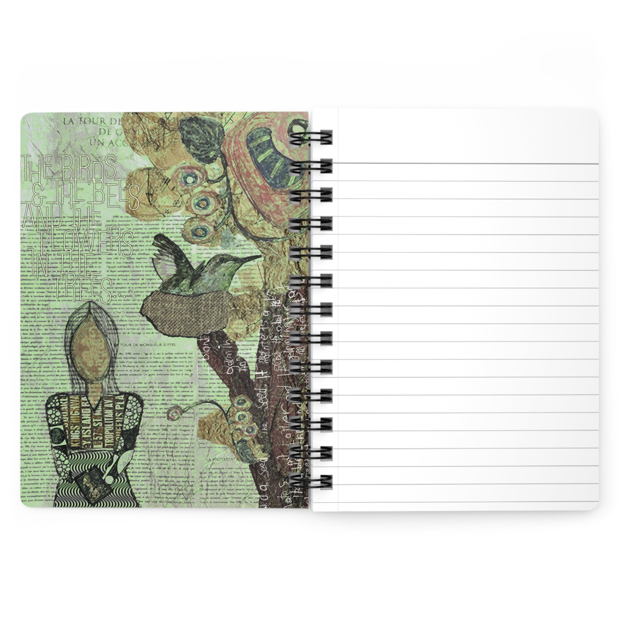 the birds & the bess botanical collage journal — vintage green floral & bird notebook