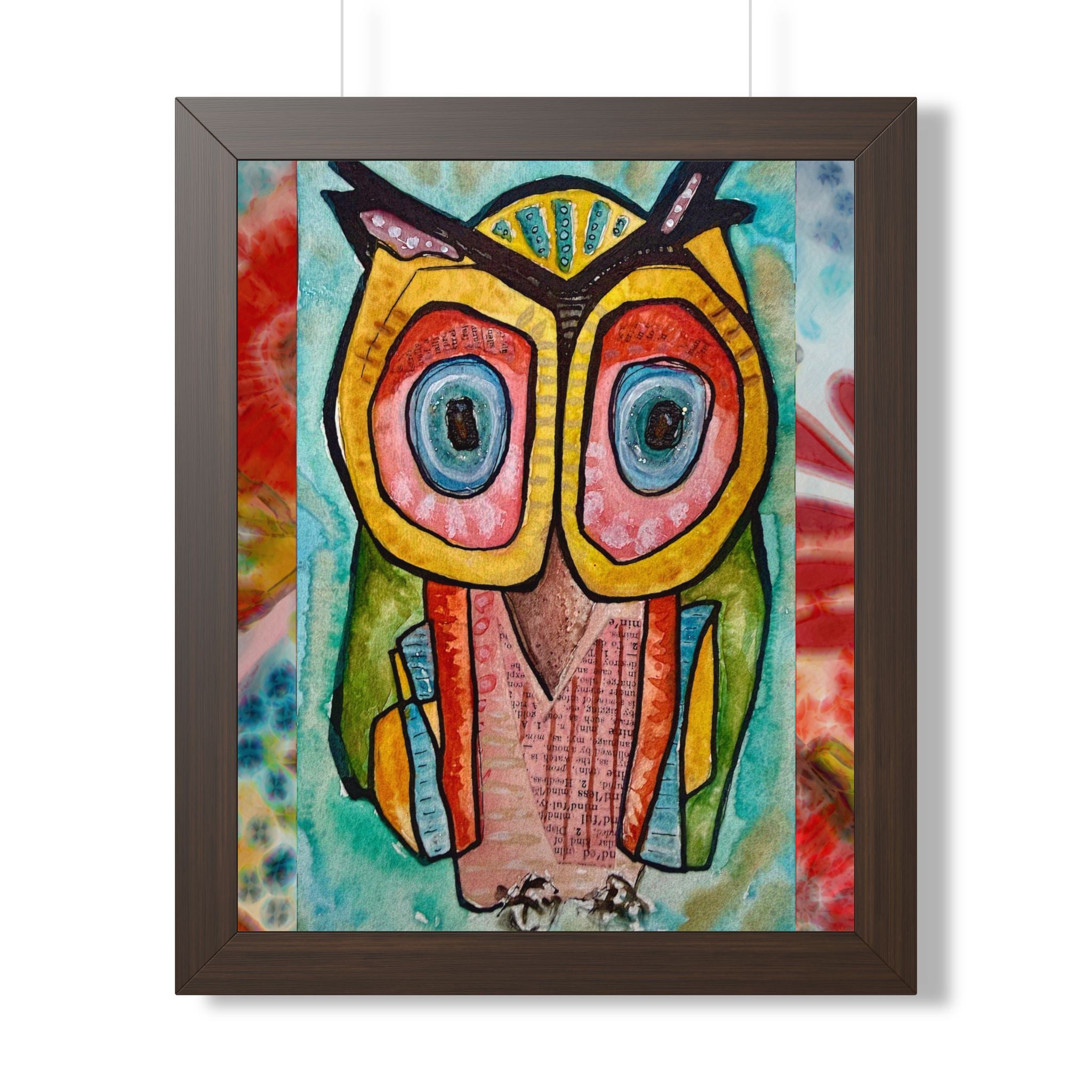 Colorful Owl Framed Poster — Whimsical Vertical Art Print for Nursery & Living Room