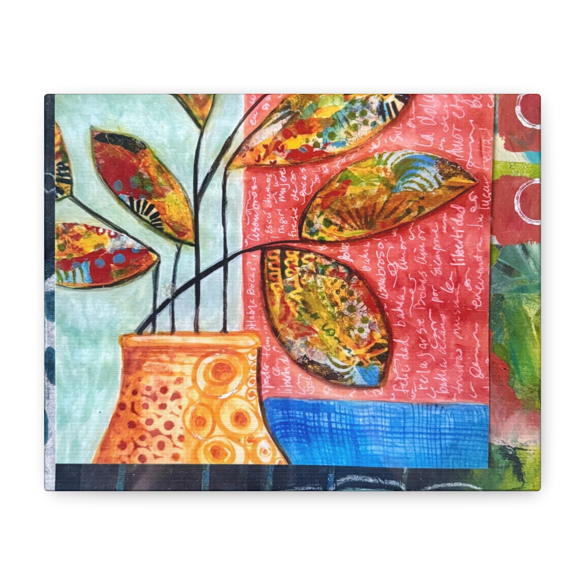 Abstract Floral Vase Canvas Print — Colorful Mixed-Media Wall Art, Matte Stretched 1.25"