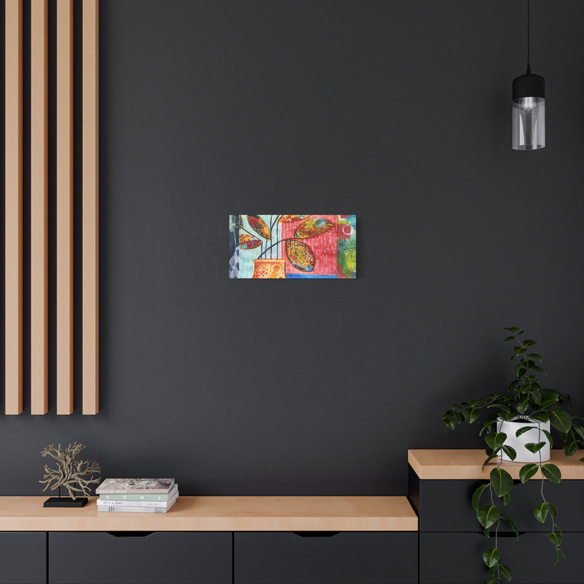 Abstract Floral Vase Canvas Print — Colorful Mixed-Media Wall Art, Matte Stretched 1.25"