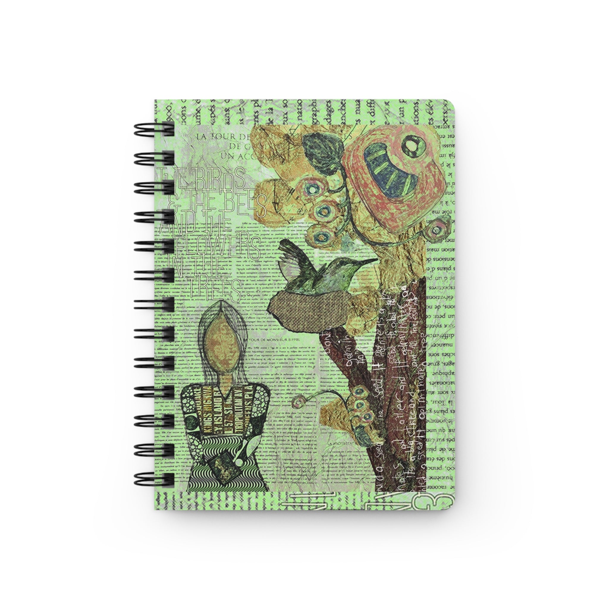 the birds & the bess botanical collage journal — vintage green floral & bird notebook