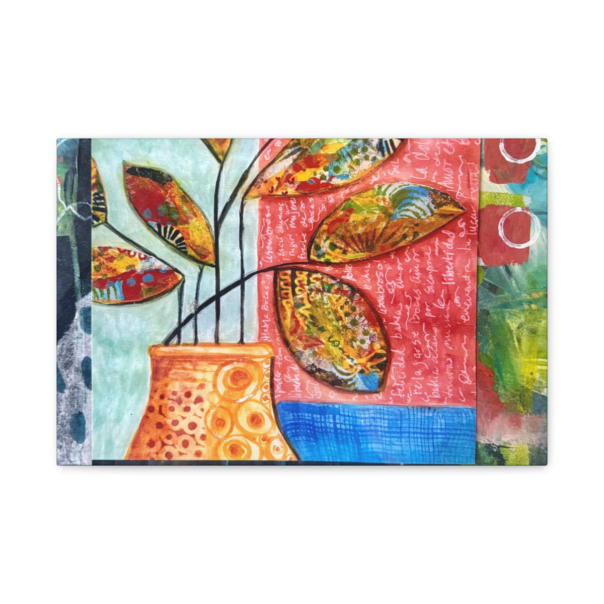 Abstract Floral Vase Canvas Print — Colorful Mixed-Media Wall Art, Matte Stretched 1.25"